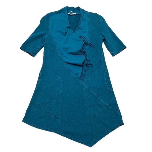 Prairie Underground Wrap Dress Asymmetrical Mini Pockets Teal Ties Size XS - Picture 3 of 14